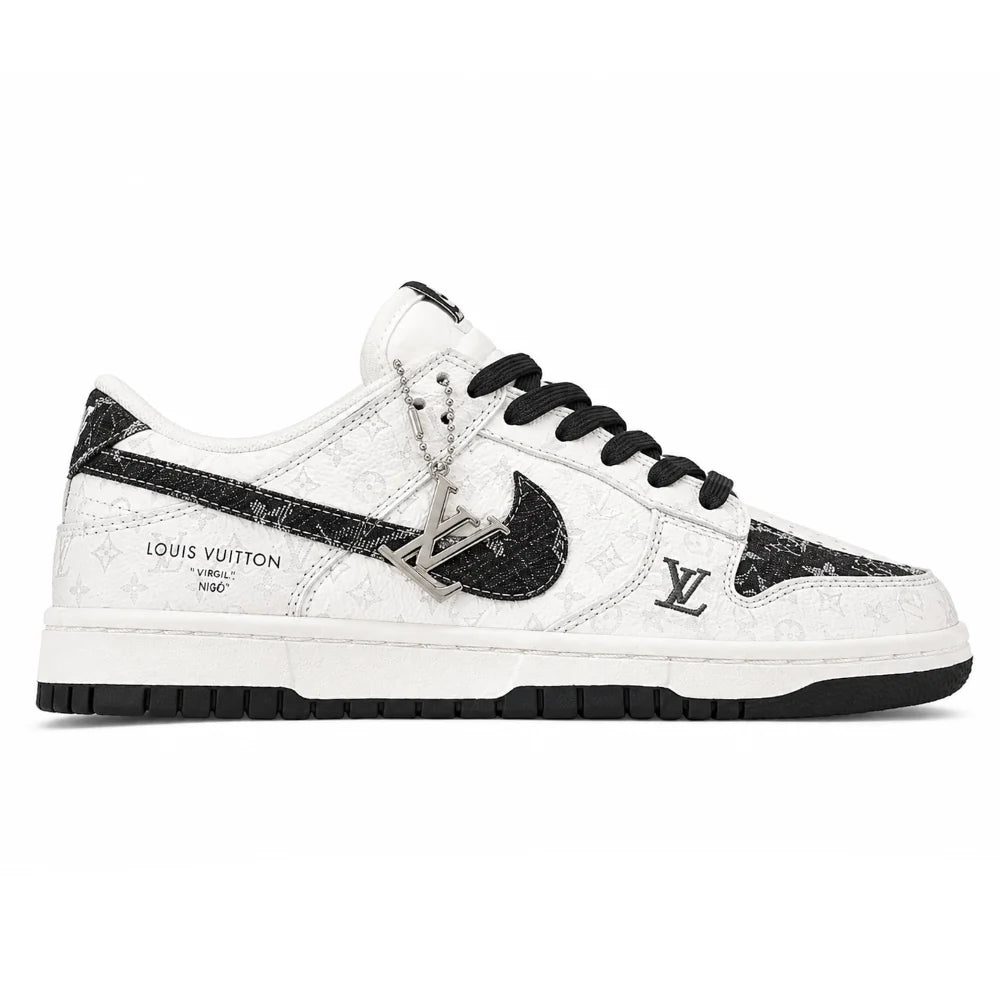 LV x Nike Dunk Low Sneaker in Black and White Monogram Canvas