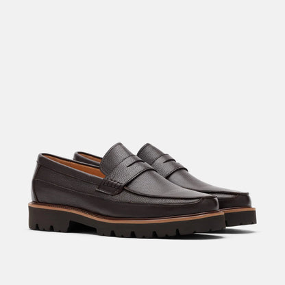 Adler Chocolate Brown Pebble Leather Lug Penny Loafers