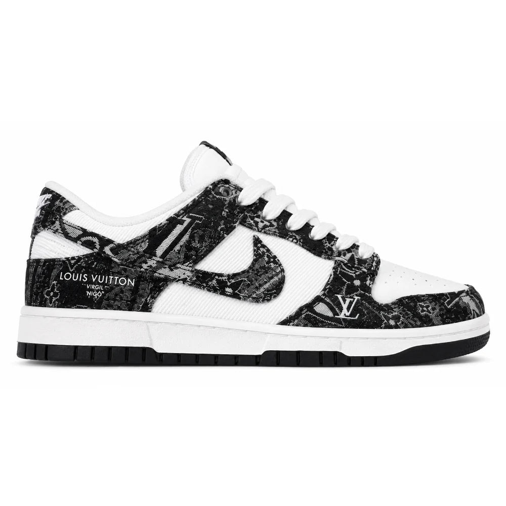 LV x Nike Dunk Low Sneaker in Black and White Monogram Canvas