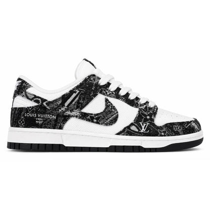 LV x Nike Dunk Low Sneaker in Black and White Monogram Canvas
