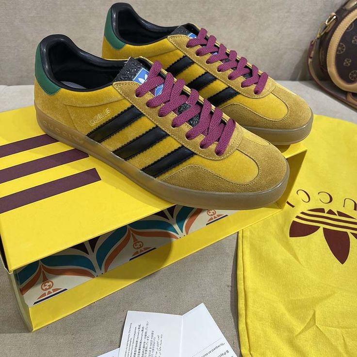 Adidas x Gucci Gazelle ‘Yellow  Velvet Green’