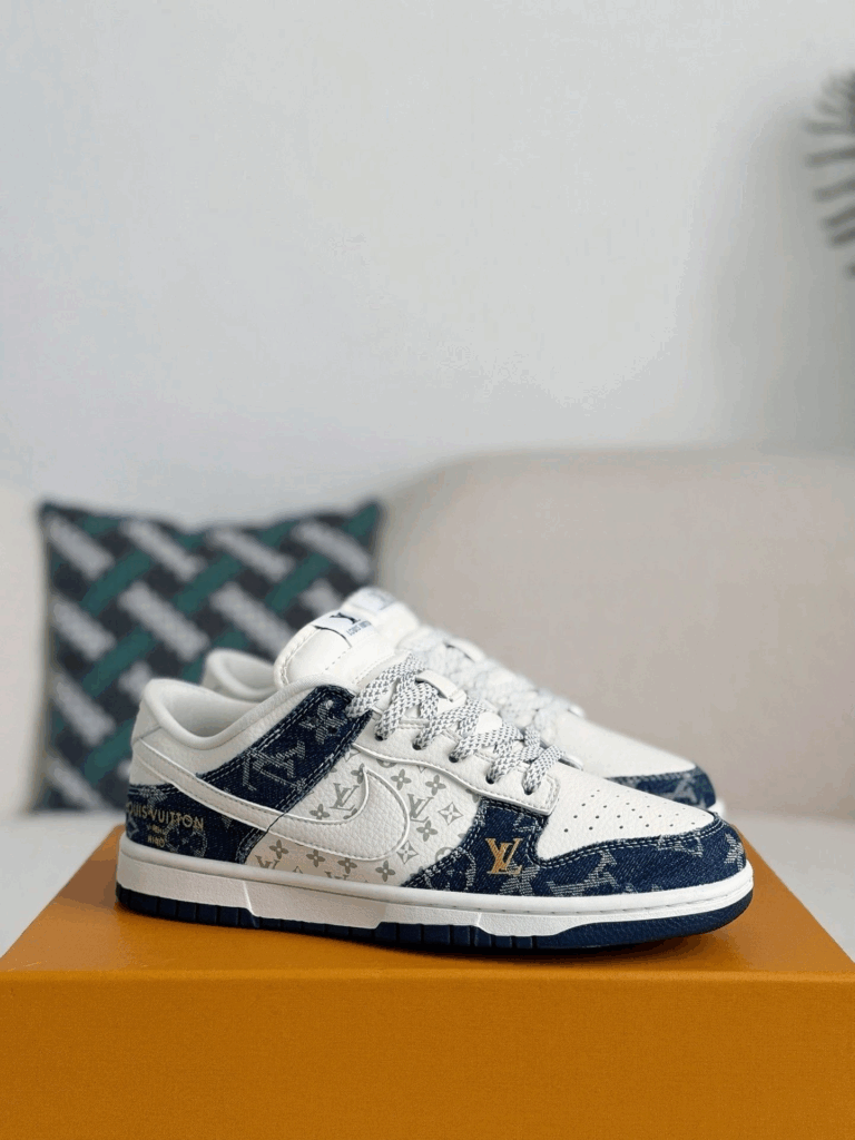 Nike Air Jordan x LV Mixed Monogram White & Blue Denim Edition (Dunk Low Custom)