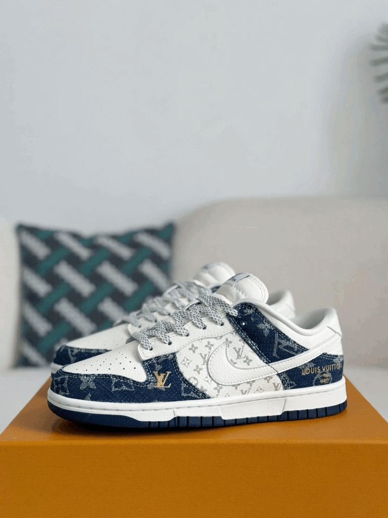 Nike Air Jordan x LV Mixed Monogram White & Blue Denim Edition (Dunk Low Custom)