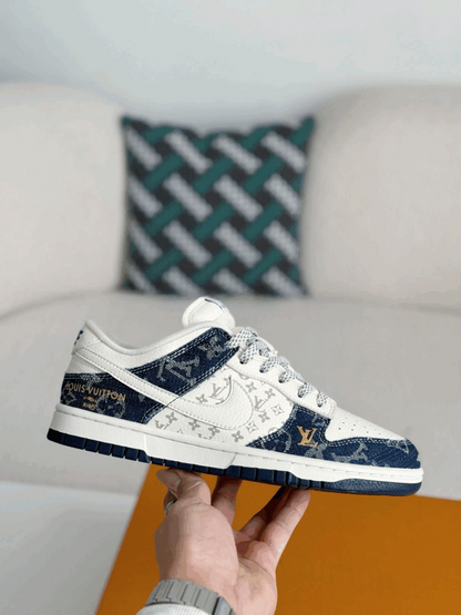 Nike Air Jordan x LV Mixed Monogram White & Blue Denim Edition (Dunk Low Custom)
