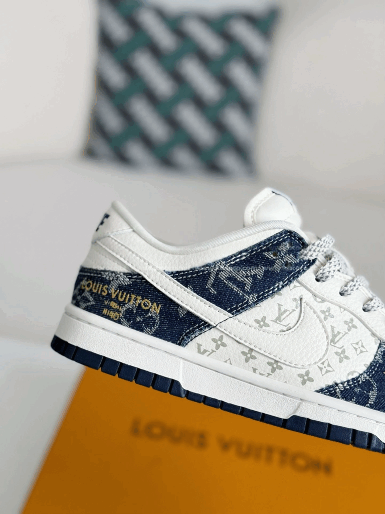Nike Air Jordan x LV Mixed Monogram White & Blue Denim Edition (Dunk Low Custom)