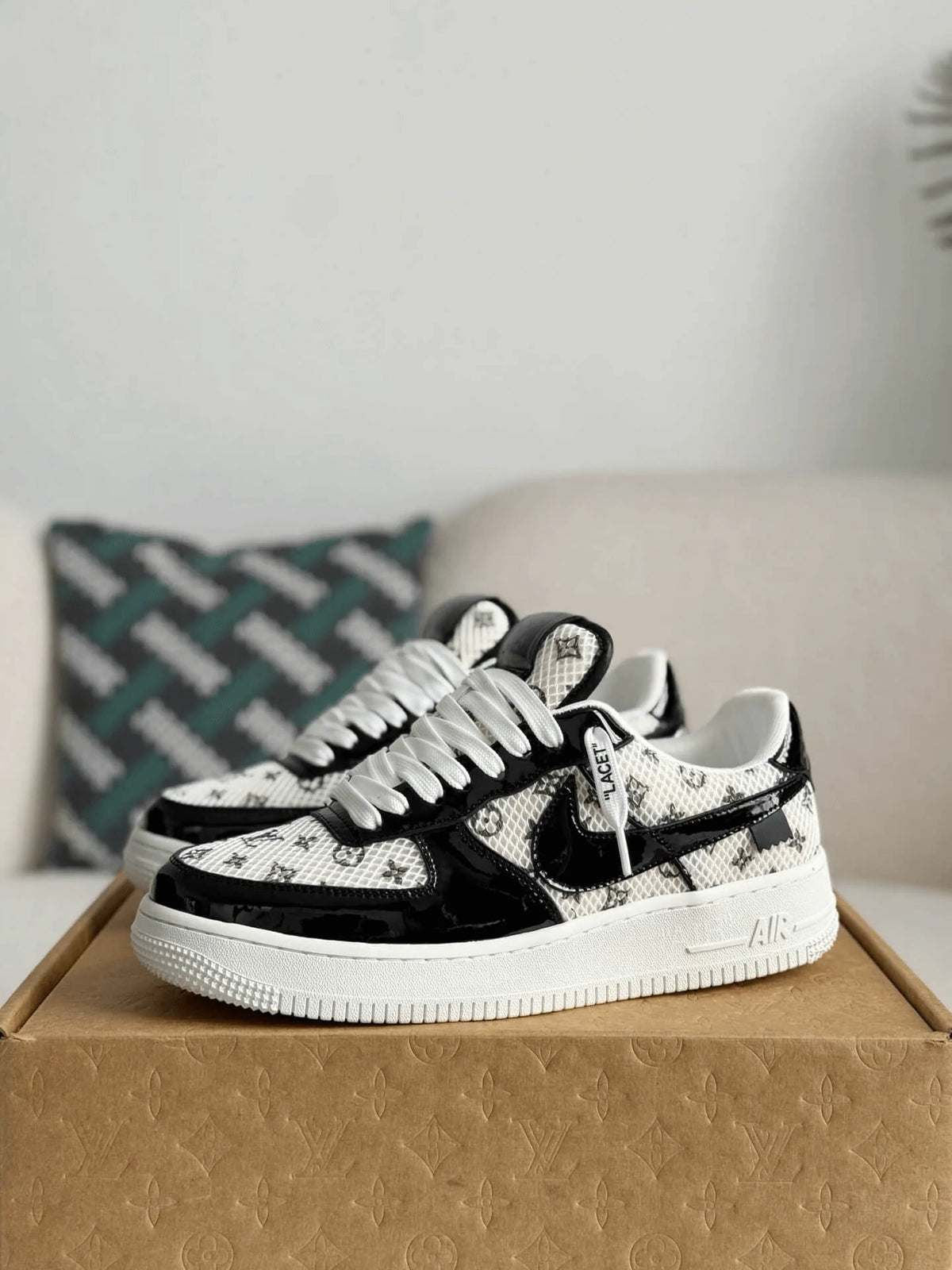 LV x Nike Air Force 1 Black White Monogram Sneaker