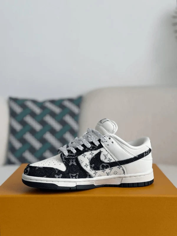 LV x Nike SB Dunk Low White Black Denim Monogram Sneaker