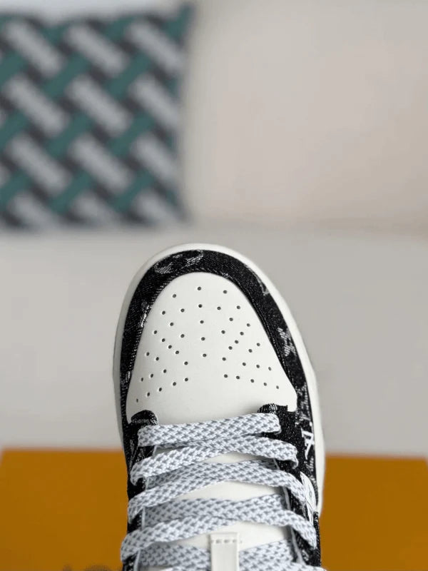 LV x Nike SB Dunk Low White Black Denim Monogram Sneaker