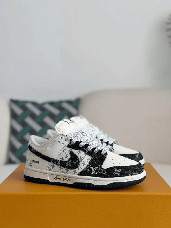 LV x Nike SB Dunk Low White Black Denim Monogram Sneaker