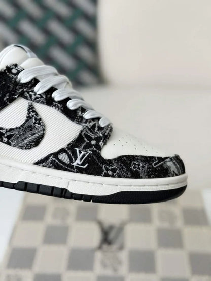 LV x Nike Dunk Low Sneaker in Black and White Monogram Canvas