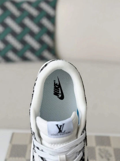 LV x Nike Dunk Low Sneaker in Black and White Monogram Canvas