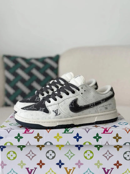 LV x Nike Dunk Low Sneaker in Black and White Monogram Canvas