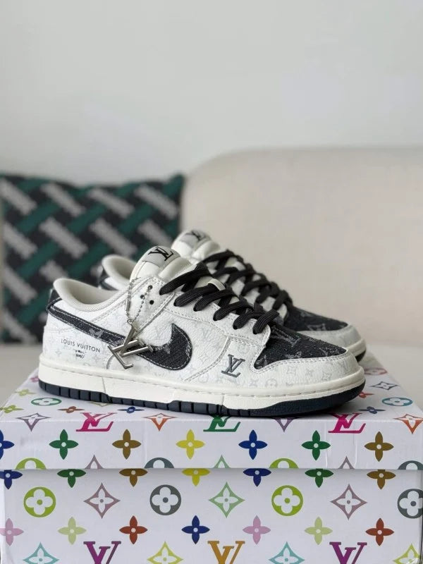 LV x Nike Dunk Low Sneaker in Black and White Monogram Canvas