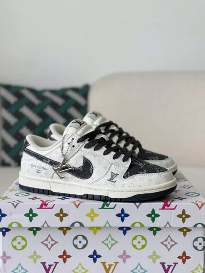 LV x Nike Dunk Low Sneaker in Black and White Monogram Canvas