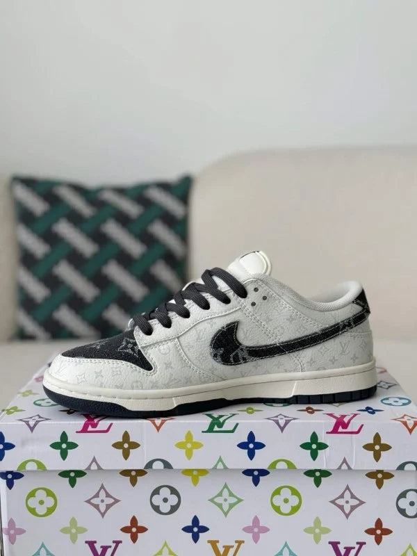 LV x Nike Dunk Low Sneaker in Black and White Monogram Canvas