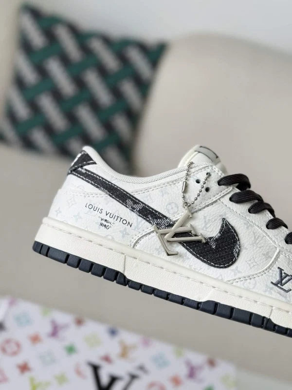 LV x Nike Dunk Low Sneaker in Black and White Monogram Canvas