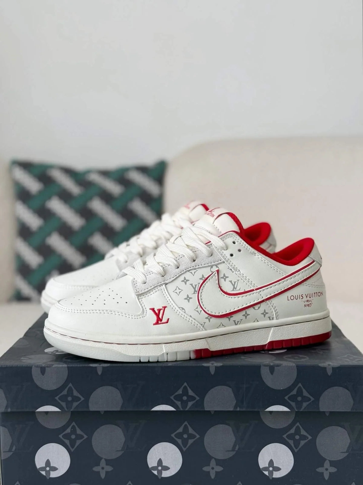 LV x Nike Dunk Low “Nike By You” Custom Sneaker Red White