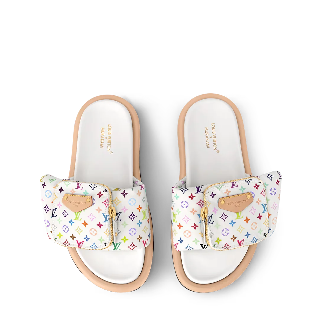 LV Pool Pillow Flat Comfort Mule x "Takashi Murakami" White Multicolor