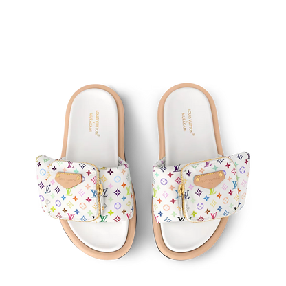 LV Pool Pillow Flat Comfort Mule x "Takashi Murakami" White Multicolor