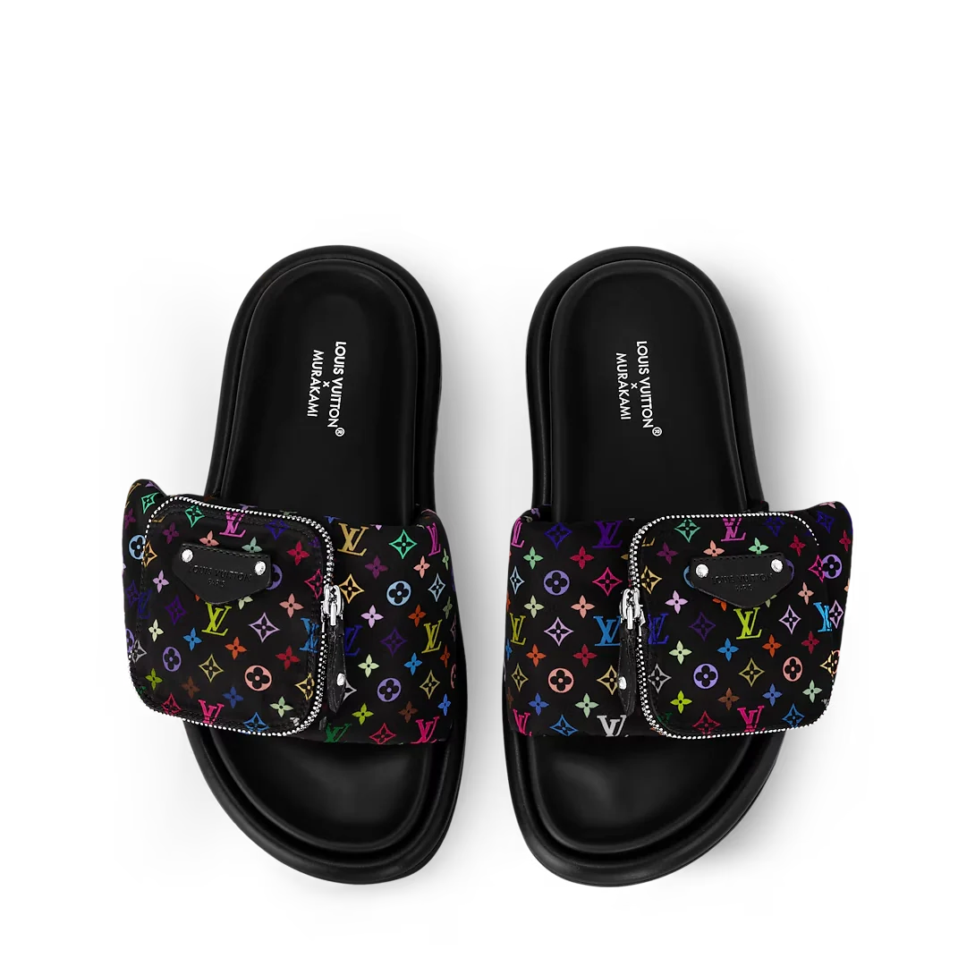 LV Pool Pillow Flat Comfort Mule x "Takashi Murakami" Black Multicolor