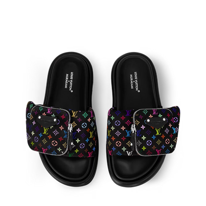 LV Pool Pillow Flat Comfort Mule x "Takashi Murakami" Black Multicolor