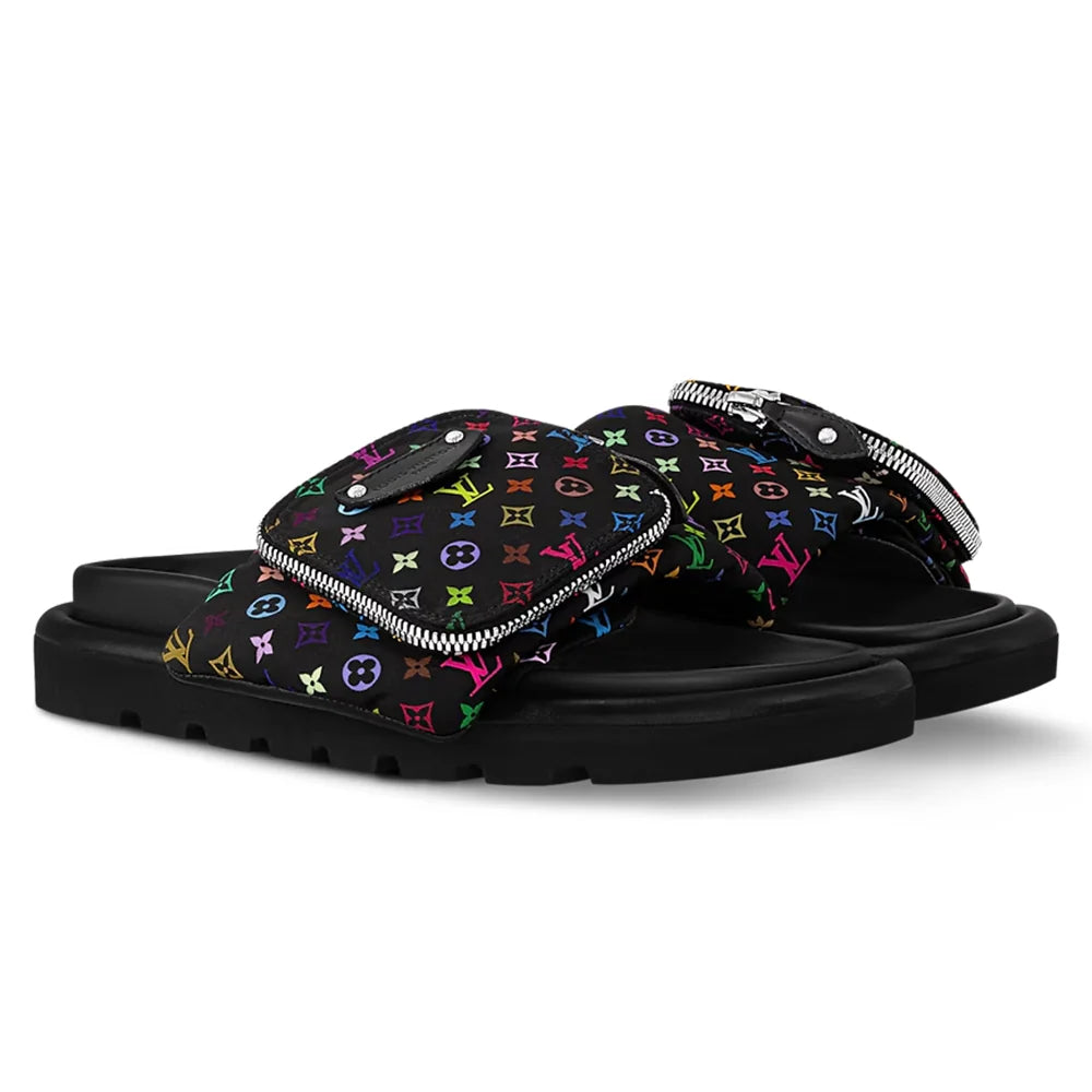 LV Pool Pillow Flat Comfort Mule x "Takashi Murakami" Black Multicolor