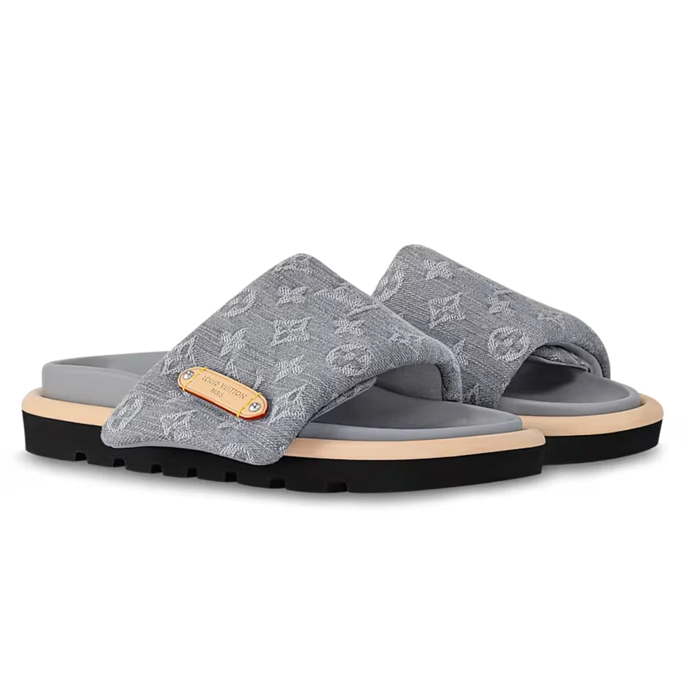 LV Pool Pillow Flat Comfort Mule Grey